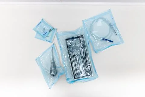 Surgical instruments packaged in sterile environment ready for medical Stock Photos