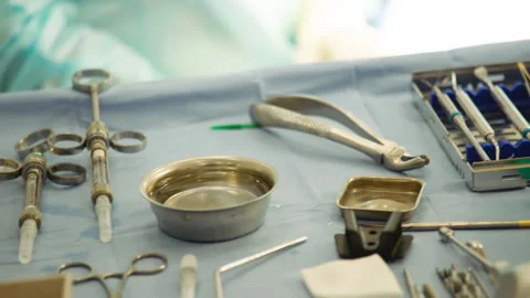 Surgical instruments before surgery Stock Footage 236049681