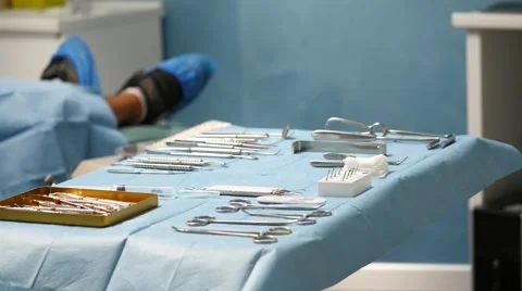 Surgical instruments on the table Stock Footage 63611938