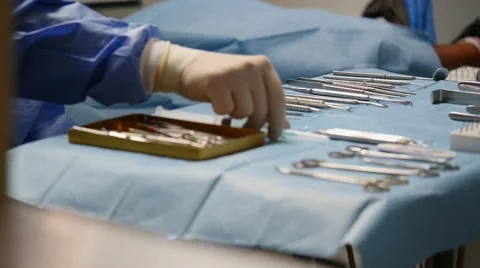 Surgical instruments on the table Stock Footage 63611957