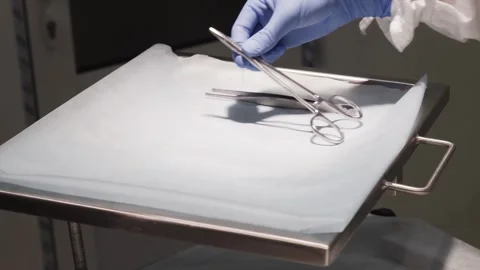 Surgical instruments on the table Stock Footage 159882519