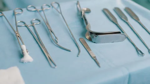 Surgical instruments on a table Stock-Footage 280111851
