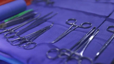 Surgical Instruments on Tray Close Up Move Right Stock Footage 171140888