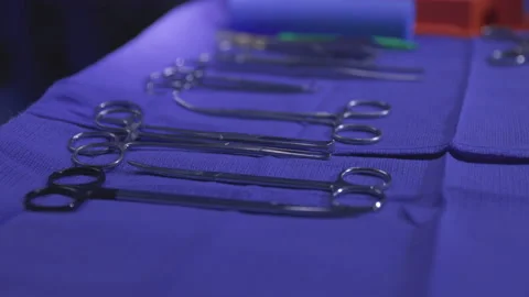 Surgical Instruments on Tray Close Up Push In Stock Footage 171141120
