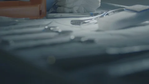 Surgical Instruments on Tray Rack Focus Front Stock Footage 96226406