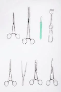 Surgical instruments on white background. Stainless steel surgical instruments Stock Photos