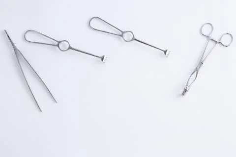 Surgical instruments on white isolated background. top view Stock Photos