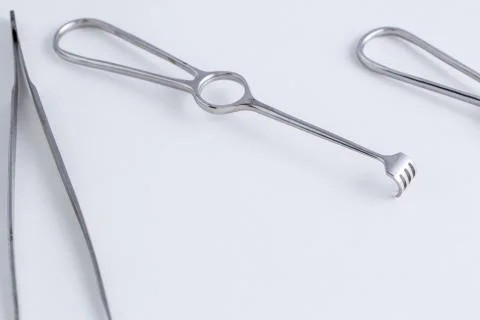 Surgical instruments on white isolated background. top view Stock Photos