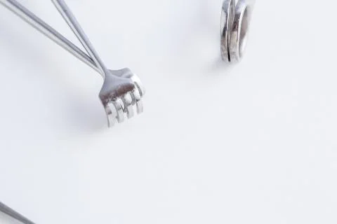 Surgical instruments on white isolated background. top view Stock Photos