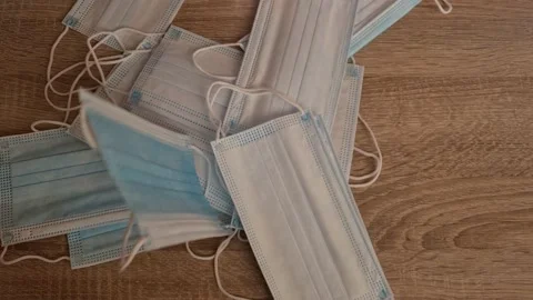Surgical Mask Dropping On Table 스톡 동영상 152081871
