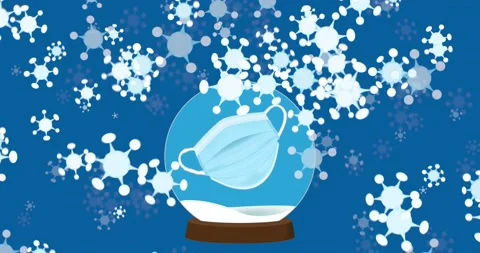 Surgical Mask in a Snow Globe with Virus Blizzard Stock Footage 144397445