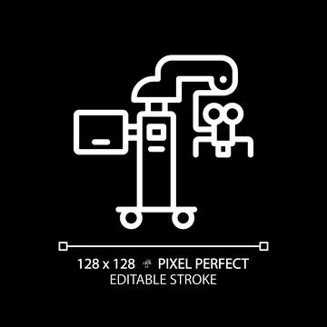 Surgical microscope pixel perfect white linear icon for dark theme Illustrazione stock