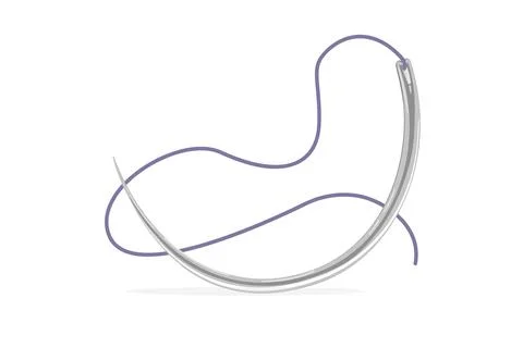 Surgical needle with attached suture material. Cartoon style. Vector Stock Illustration