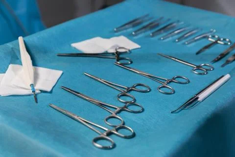 Surgical procedure equipment table Stock Photos