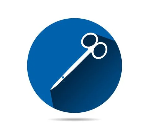 Surgical scissors on blue round background Stock Illustration