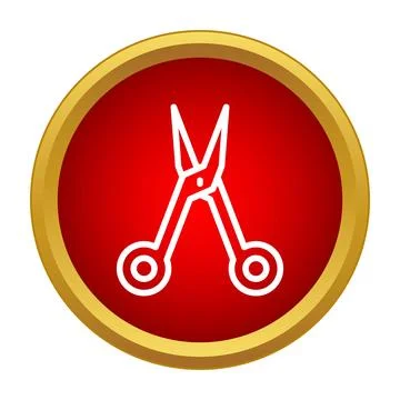 Surgical scissors icon on red circle with gold ring Stock Illustration