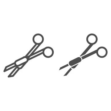 Surgical scissors line and solid icon, Medicine concept, surgeon equipment sign イラスト素材