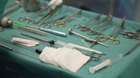 Surgical table with instruments Stock Footage 52712450