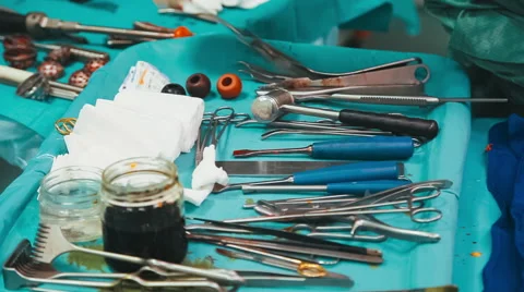 Surgical table with instruments Stock Footage 52928900