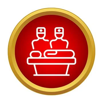 Surgical team operating on patient in operating room icon Stock Illustration