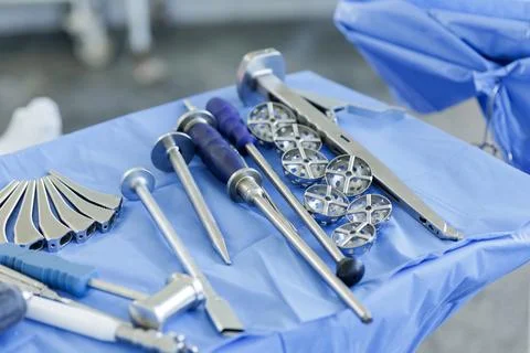 Surgical Tools for Hip Replacement in the Operating Room Stock Photos