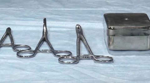 Surgical tools on the operating table. Stock Footage 55688327