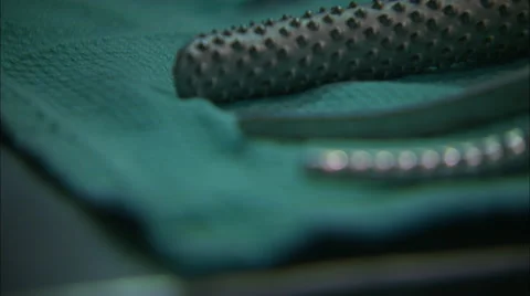 Surgical tools on surgeon's tray (forceps, tweezers) HD Video Stock Footage 61831950