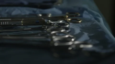 Surgical Tools on Tray in Operating Room of Hospital HD Video Video stock 90620918