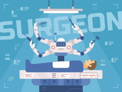 Surgicl robot performs surgery on a man Stock Illustration