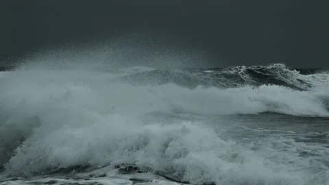 Surging Ocean Waves in Bad Weather Conditions Stock Footage 340034608