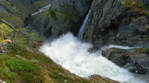 Surging water above waterfall Stock Footage 98383454