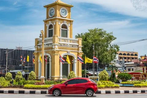 Surin Circle Clock Tower. Clock tower on a roundabout in old Phuket town Th.. Stock Photos