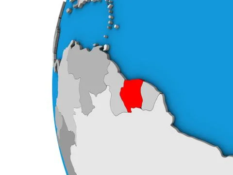 Suriname on 3D globe Stock Illustration