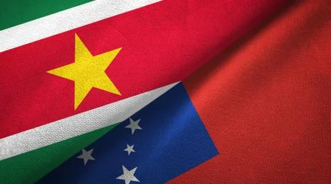 Suriname and Samoa two flags textile cloth, fabric texture Stock Illustration