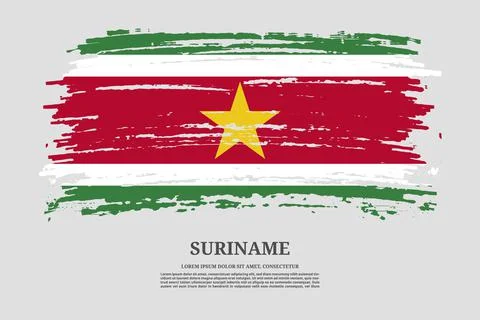 Suriname flag with brush stroke effect and information text poster, vector Illustrazione stock