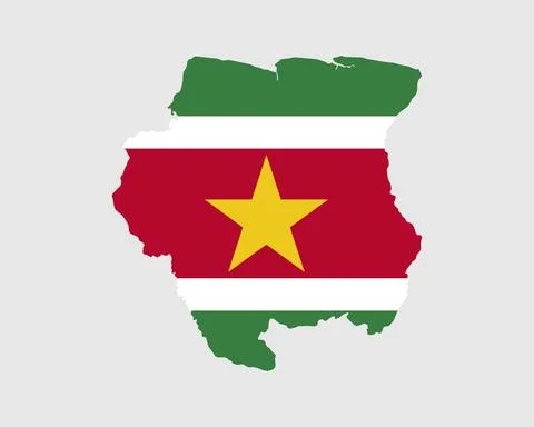 Suriname Flag Map. Map of the Republic of Suriname with the Surinamese banner 库存插图