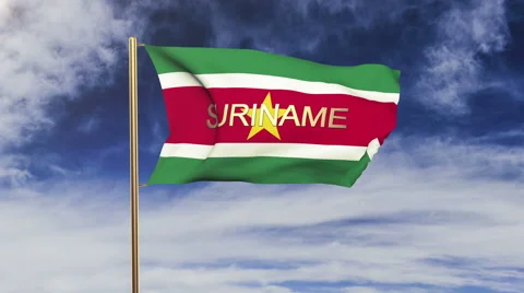 Suriname flag with title waving in the wind. Looping sun rises style.  Animation Video stock 48635986