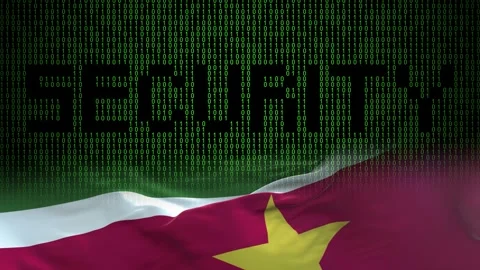Suriname flag - Waving flag on matrix binary code background Stock Footage 321422584