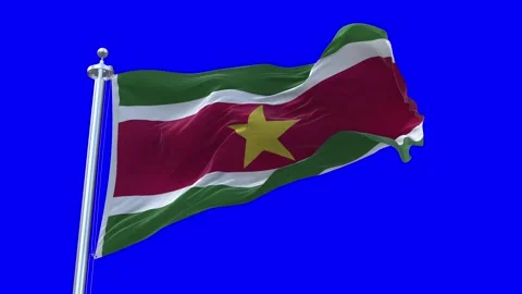 Suriname Flag Waving in Loopable and Textured green screen background Stock Footage 296875716
