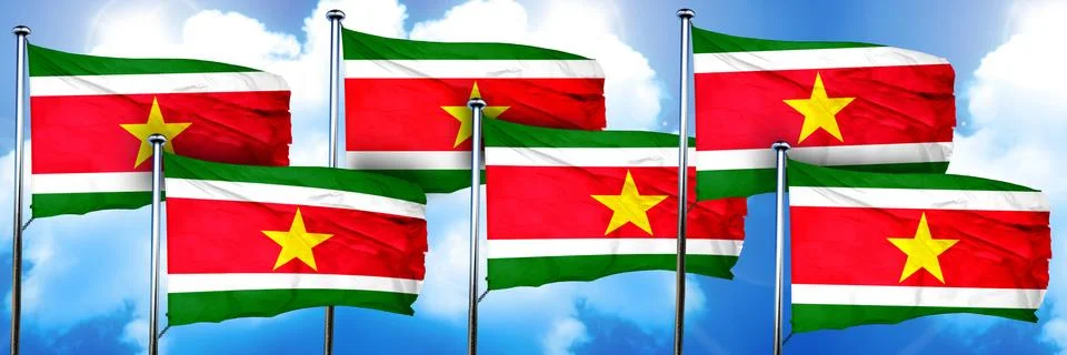 Suriname flags, 3D rendering, on a cloud background Illustrazione stock