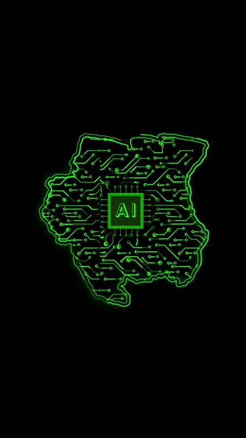 Suriname Map AI Chipset Technology Opener Stock Footage 337172792