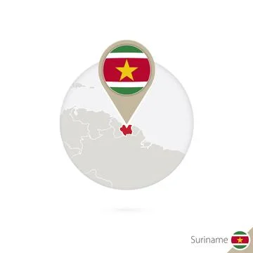 Suriname map and flag in circle. Map of Suriname, Suriname flag pin. Map of.. Stock Illustration