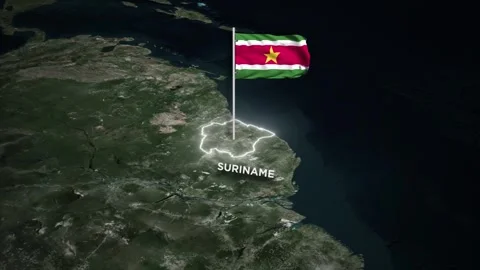 Suriname Map Animation, 3D Waving of National Flag, Glowing Border on World Map Stock Footage 333852584