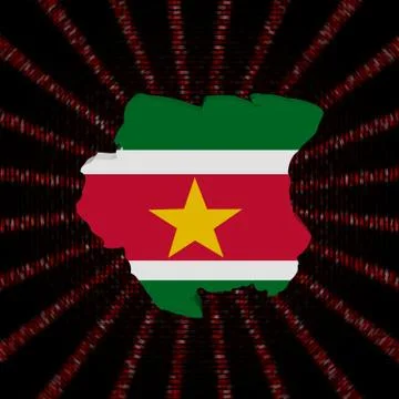 Suriname map flag on red hex code burst illustration Stock Illustration