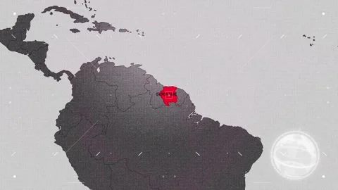 Suriname Map Red and Gray with Effects Stock Footage 343387178