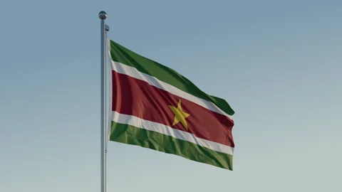 Suriname Paramaribo Flag seamless loop Cinematic Realistic Waving Blue Sky Видео 313350592