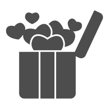 Surprise box with hearts solid icon, valentine day concept, open box with heart Stock Illustration