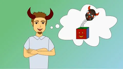 Surprise box with jester toy with devil face for prank. April fool's day Stock Illustration