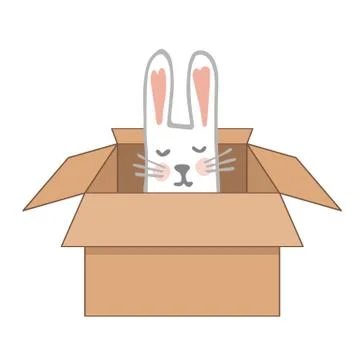 Surprise Craftboard Box with Happy Easter Bunny. Vector illustration 스톡 일러스트