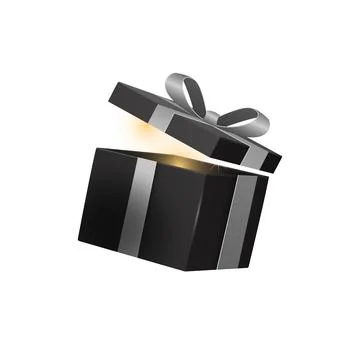Surprise Gift Box Opens With Glowing Light &amp; Silver Ribbon Stock-Illustration